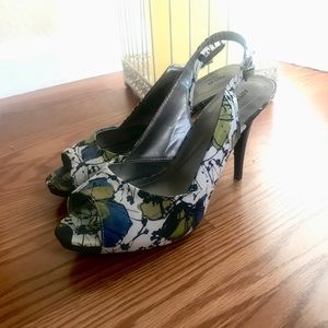 Floral Printed Slingback Heels